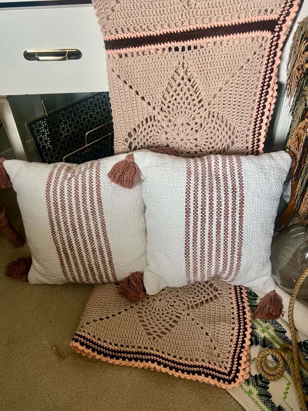 Pair 18"x18" boho Square Throw Pillows